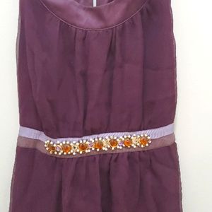 Tristan Aubergine empire waist embelished silk top